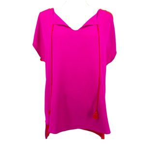 St. John Silk Blend Pink Orange Color Block Blouse